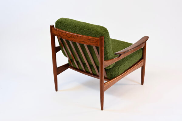 Fauteuil en bois de rose 1960s tissu bouclé vert (sold) – Image 3