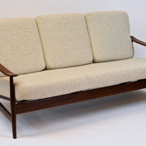 Canapé vintage en teck tissu bouclé